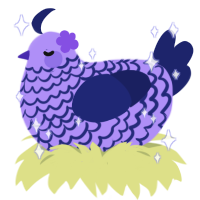 A lilac and navy chicken with a lace pattern