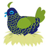 Seaweed, a navy and chartreuse chicken with a lace pattern