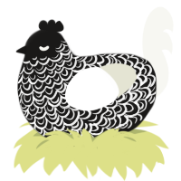 nightplume, a sable and white chicken with a double-lace pattern