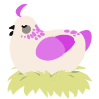 A cream and orchid chicken with a neck-speckle pattern