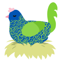 Raven Sea, a ultramarine and grass chicken with a double-lace pattern