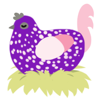 A violet and rose chicken with a speckle pattern