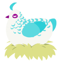 A white and aqua chicken with a half-lace pattern
