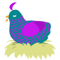 A teal and amethyst chicken with a lace pattern