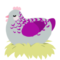 ornate flower vase, a silver and plum chicken with a half-lace pattern