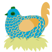 A cerulean and honey chicken with a lace pattern