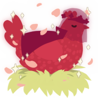 ABRACADABRA, a crimson chicken with a speckle pattern