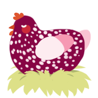 Berry, a maroon and rose chicken with a speckle pattern