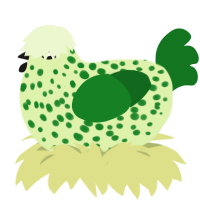 Freshie Hay, a apple and leaf chicken with a speckle pattern