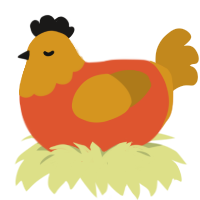 pumpkin broth, a vermilion and ochre chicken with a head pattern
