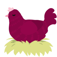 Berry, a maroon chicken with a bar pattern