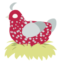 A crimson and silver chicken with a speckle pattern