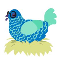 A sapphire and mint chicken with a lace pattern