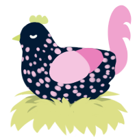 A tumblr and pink chicken with a speckle pattern