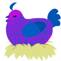 Patricia, a amethyst and ultramarine chicken with a double-lace pattern