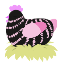 A sable and pink chicken with a bar pattern