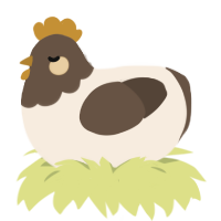A cream and bark chicken with a head pattern