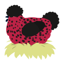 (unnamed), a crimson and sable chicken with a speckle pattern