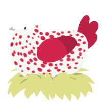 A white and crimson chicken with a speckle pattern