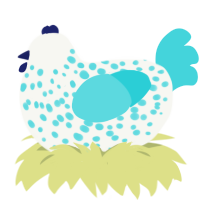 A white and aqua chicken with a speckle pattern