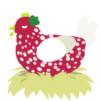 A crimson and white chicken with a speckle pattern
