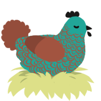 A turquoise and russet chicken with a double-lace pattern