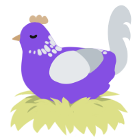 A blurple and mist chicken with a neck-speckle pattern