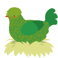 Caterpillar, a chartreuse and viridian chicken with a double-lace pattern