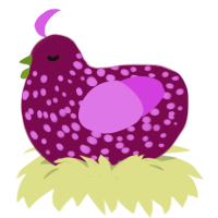 A wine and orchid chicken with a speckle pattern