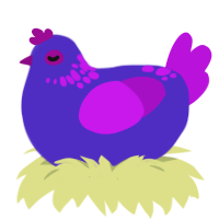 Addicted to league, a indigo and amethyst chicken with a neck-speckle pattern