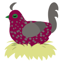 Agent Reverse, a maroon and grey chicken with a speckle pattern