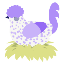 Lilac Puff, a white and lilac chicken with a speckle pattern