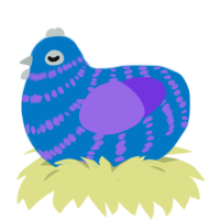 Bread, a sapphire and blurple chicken with a bar pattern