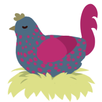 A ultramarine and plum chicken with a speckle pattern