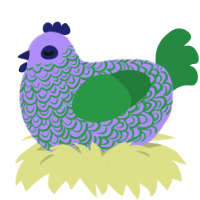 A lilac and viridian chicken with a double-lace pattern