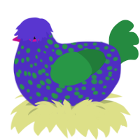 A indigo and viridian chicken with a speckle pattern