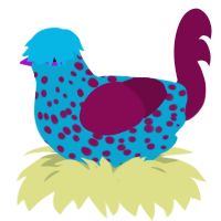 Sully, a cerulean and wine chicken with a speckle pattern