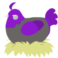 A grey and violet chicken with a head pattern
