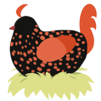 paprika pumpkin, a black and vermilion chicken with a speckle pattern