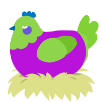 A amethyst and grass chicken with a head pattern