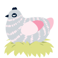 The Lay Sister, a mist and rose chicken with a bar pattern