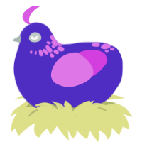 A indigo and orchid chicken with a neck-speckle pattern