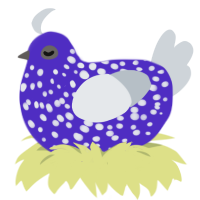 A indigo and mist chicken with a speckle pattern