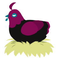 A black and wine chicken with a head pattern