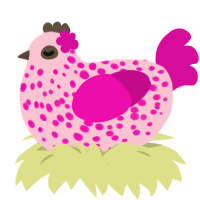 Rosé, a rose and fuchsia chicken with a speckle pattern