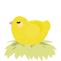Duckling, a yellow chicken with a speckle pattern