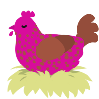 A fuchsia and russet chicken with a speckle pattern
