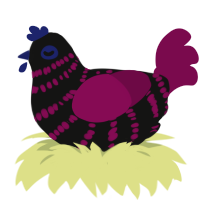 A black and wine chicken with a bar pattern