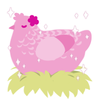Pamela, a pink chicken with a half-lace pattern