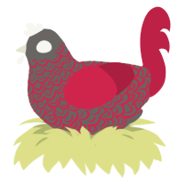 A grey and crimson chicken with a double-lace pattern
